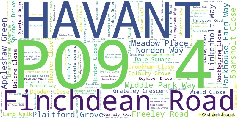 A word cloud for the PO9 4 postcode